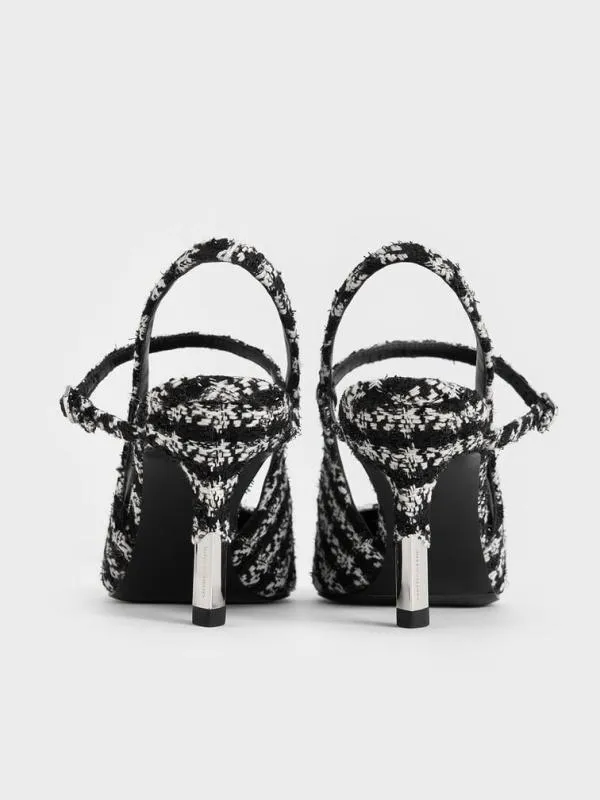 Women Tweed TwoTone Heel Slingback Pumps 8211 Black Textured CHARLES and KEITH Heels