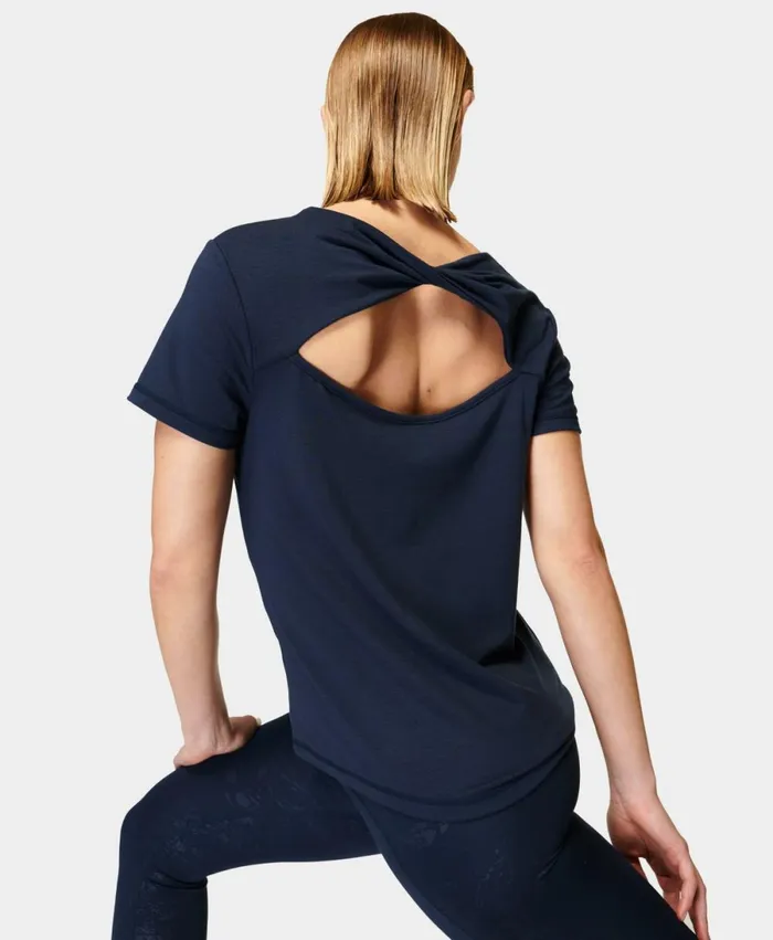 Women Twist Yoga TShirt Navy Blue Sweaty Betty TShirts