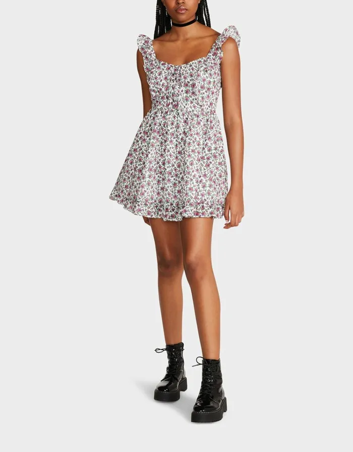 Women VINTAGE DITSY FLORAL MINI DRESS WHITE MULTI Betsey Johnson