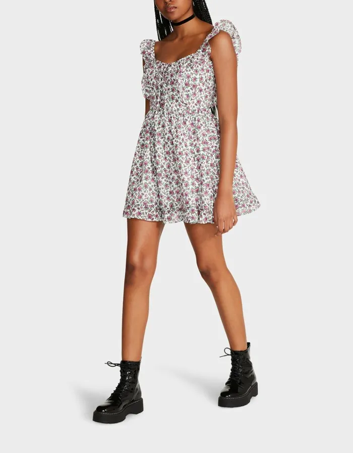 Women VINTAGE DITSY FLORAL MINI DRESS WHITE MULTI Betsey Johnson