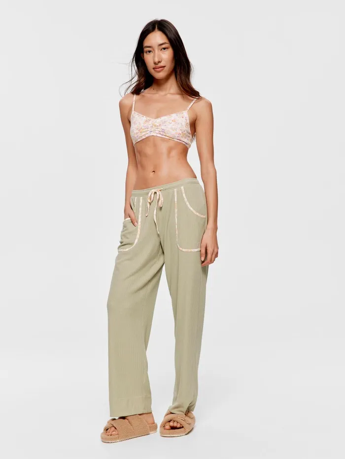 Women Waffle Straight Leg Pj Pant Green Peter Alexander Pants