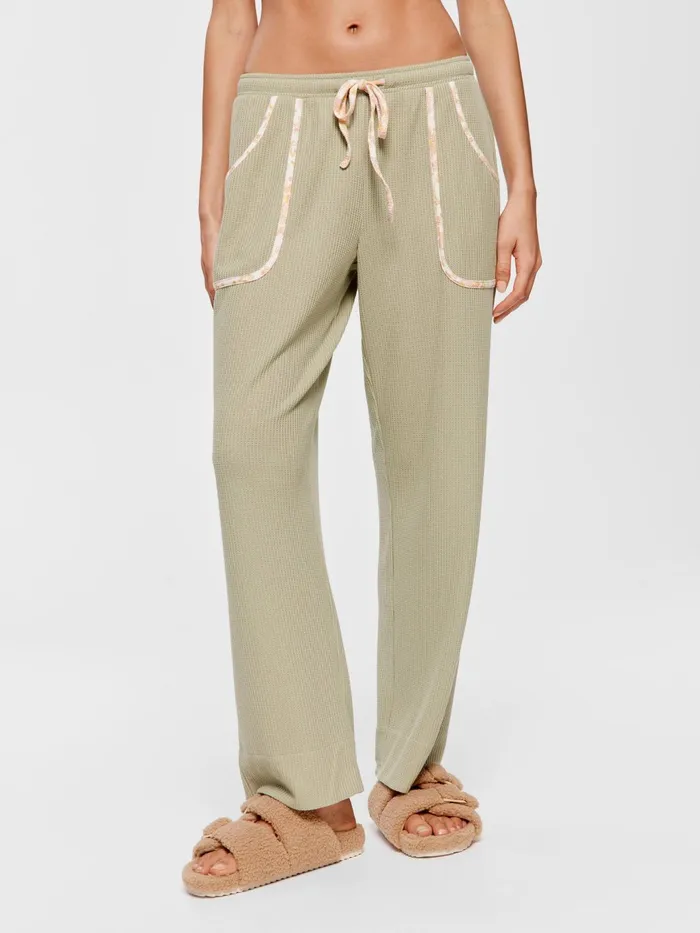 Women Waffle Straight Leg Pj Pant Green Peter Alexander Pants