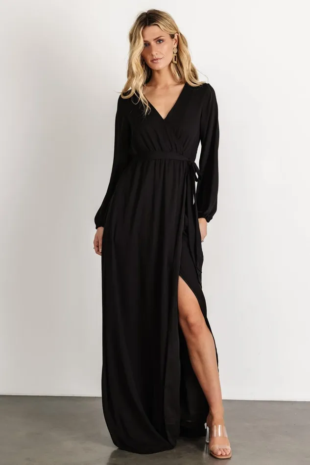 Women Wedding Guest Baltic Born Breanne Faux Wrap Maxi Dress Black