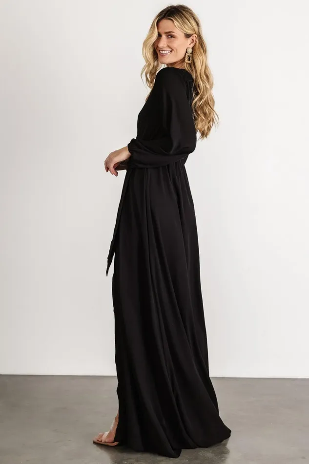 Women Wedding Guest Baltic Born Breanne Faux Wrap Maxi Dress Black