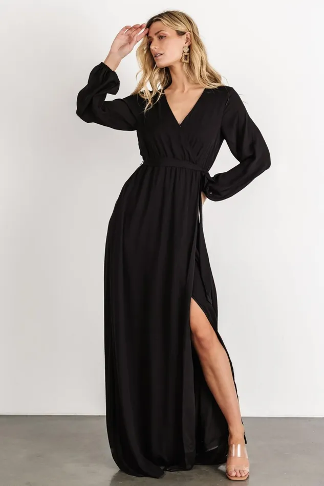 Women Wedding Guest Baltic Born Breanne Faux Wrap Maxi Dress Black