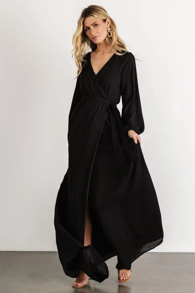 Women Wedding Guest Baltic Born Breanne Faux Wrap Maxi Dress Black