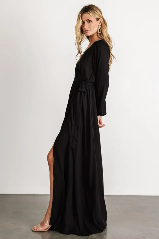Women Wedding Guest Baltic Born Breanne Faux Wrap Maxi Dress Black