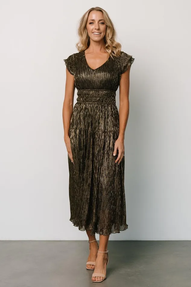 Women Wedding Guest Baltic Born Miley Pleated Shimmer Dress Gold