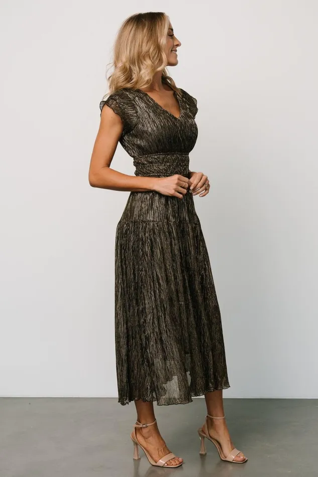 Women Wedding Guest Baltic Born Miley Pleated Shimmer Dress Gold