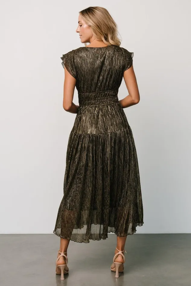 Women Wedding Guest Baltic Born Miley Pleated Shimmer Dress Gold