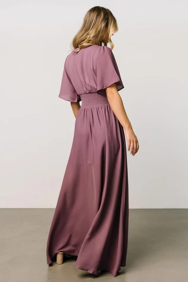 Women Wedding Guest Baltic Born Verona Smocked Maxi Dress Vintage Plum