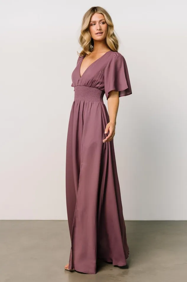 Women Wedding Guest Baltic Born Verona Smocked Maxi Dress Vintage Plum