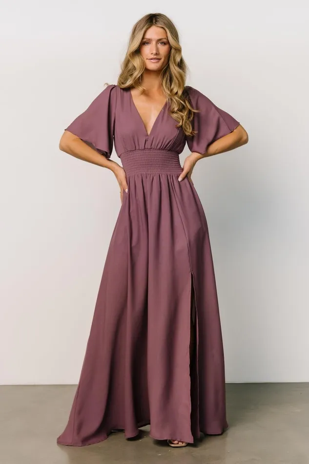 Women Wedding Guest Baltic Born Verona Smocked Maxi Dress Vintage Plum
