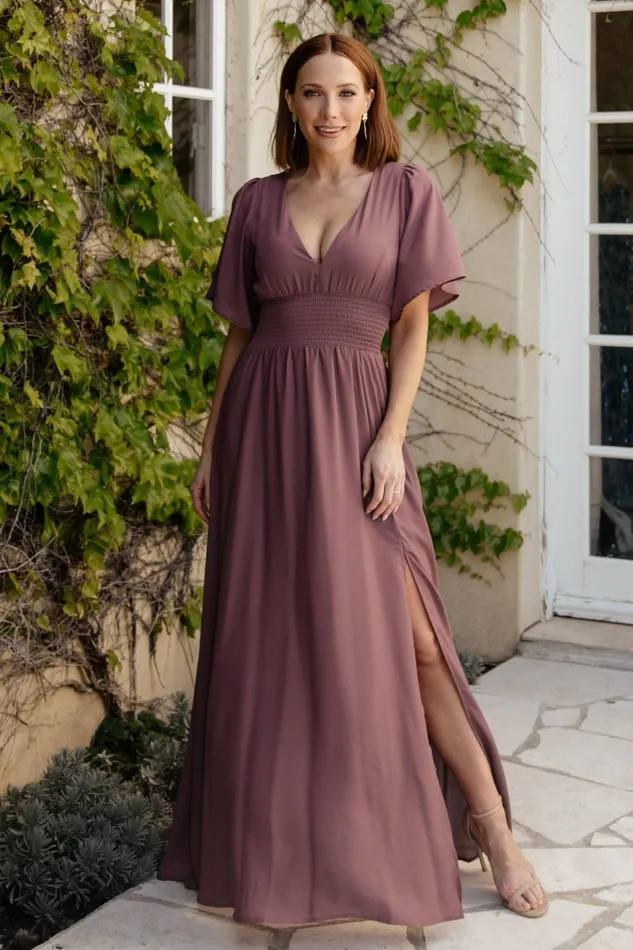 Women Wedding Guest Baltic Born Verona Smocked Maxi Dress Vintage Plum