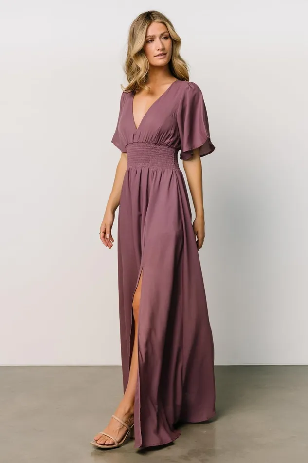Women Wedding Guest Baltic Born Verona Smocked Maxi Dress Vintage Plum