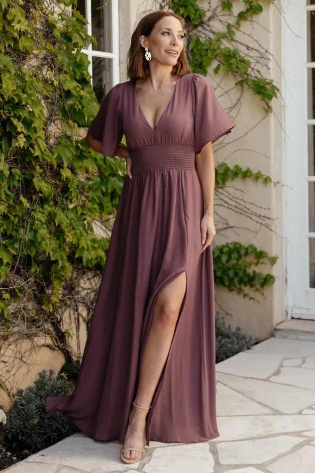 Women Wedding Guest Baltic Born Verona Smocked Maxi Dress Vintage Plum