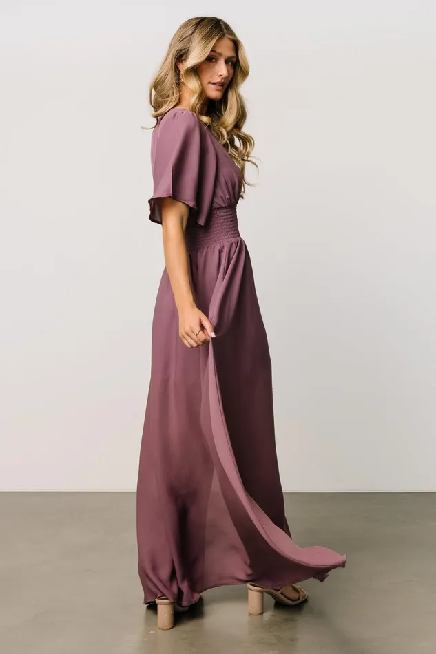 Women Wedding Guest Baltic Born Verona Smocked Maxi Dress Vintage Plum