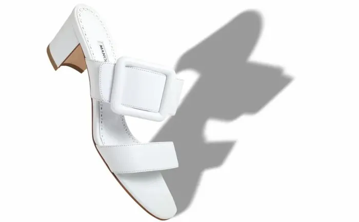 Women White Nappa Leather Open Toe Mules Manolo Blahnik Mules