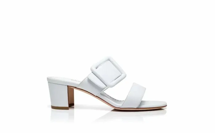 Women White Nappa Leather Open Toe Mules Manolo Blahnik Mules