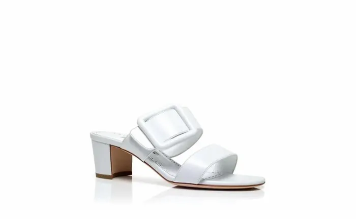 Women White Nappa Leather Open Toe Mules Manolo Blahnik Mules