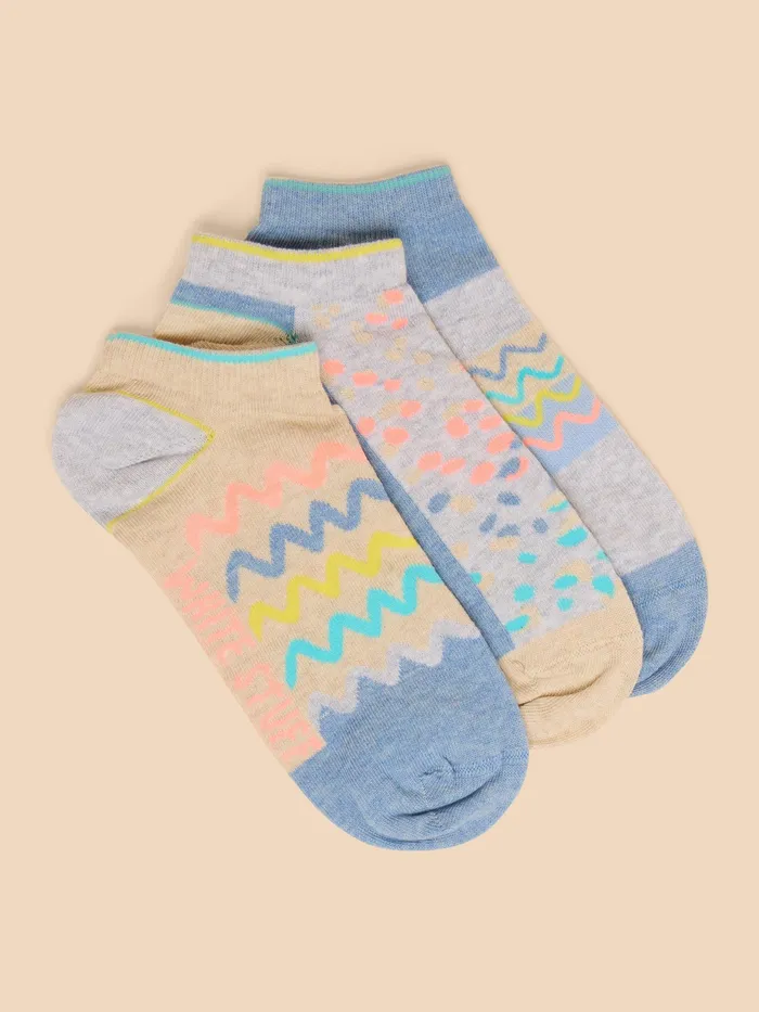 Women White Stuff Accessories 3 Pack Organic Fluro Trainer Socks