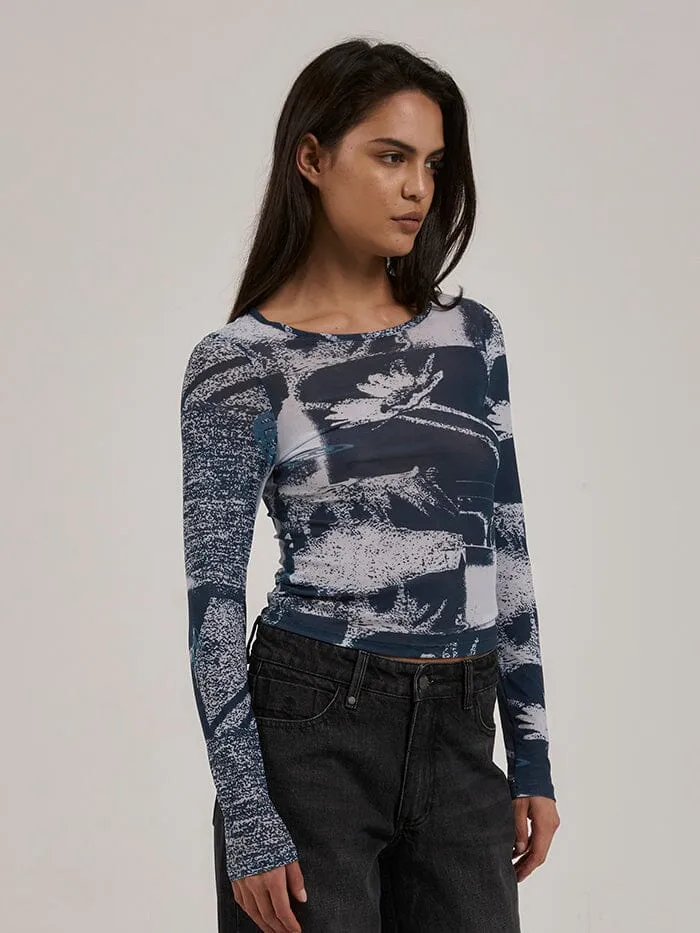 Womens Alchemy Long Sleeve Mesh Top New Teal Thrills Tops and Tees
