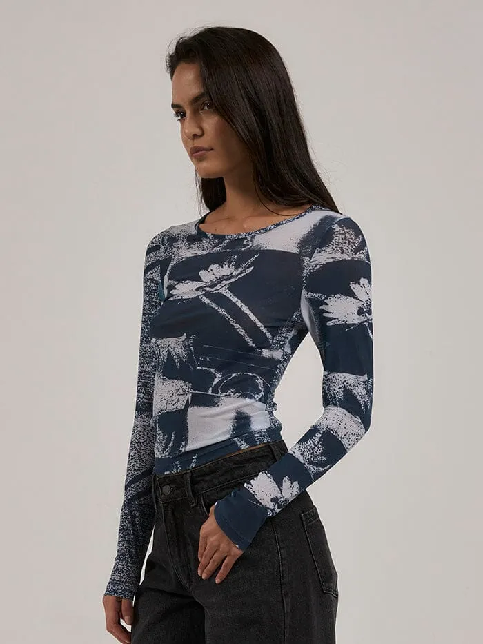 Womens Alchemy Long Sleeve Mesh Top New Teal Thrills Tops and Tees