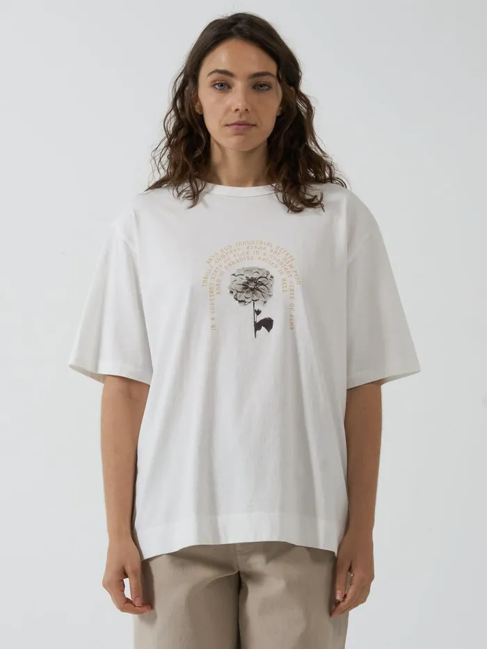 Womens Flux Arc Box Tee Dirty White Thrills Tops and Tees