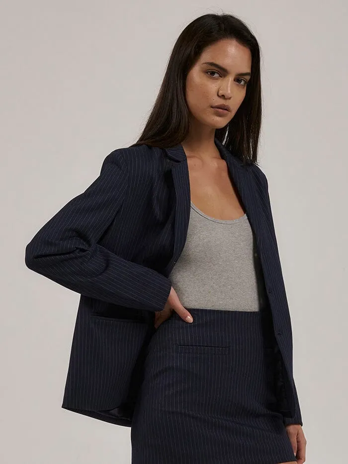Womens Gabrielle Pinstripe Blazer Station Navy Thrills Jackets