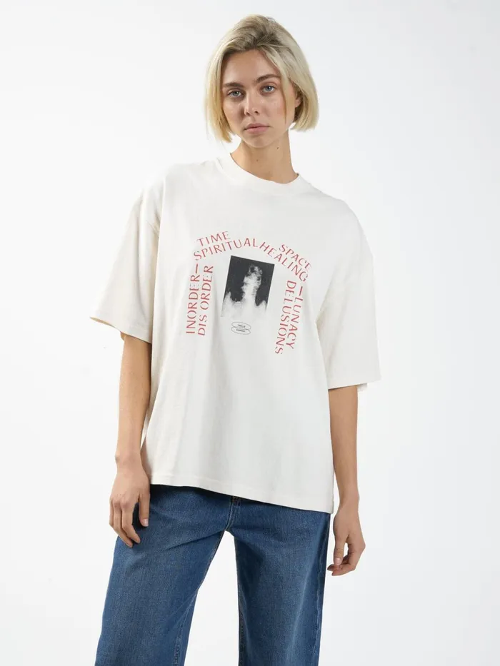 Womens Healing Delusions Oversized Tee Heritage White Thrills Tops and Tees