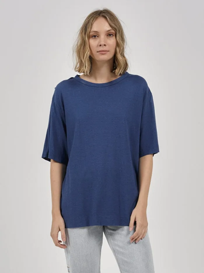 Womens Hemp Lightweight Box Fit Tee Botanical Blue Thrills Tops and Tees