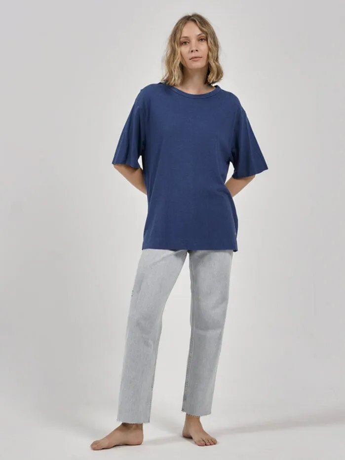 Womens Hemp Lightweight Box Fit Tee Botanical Blue Thrills Tops and Tees