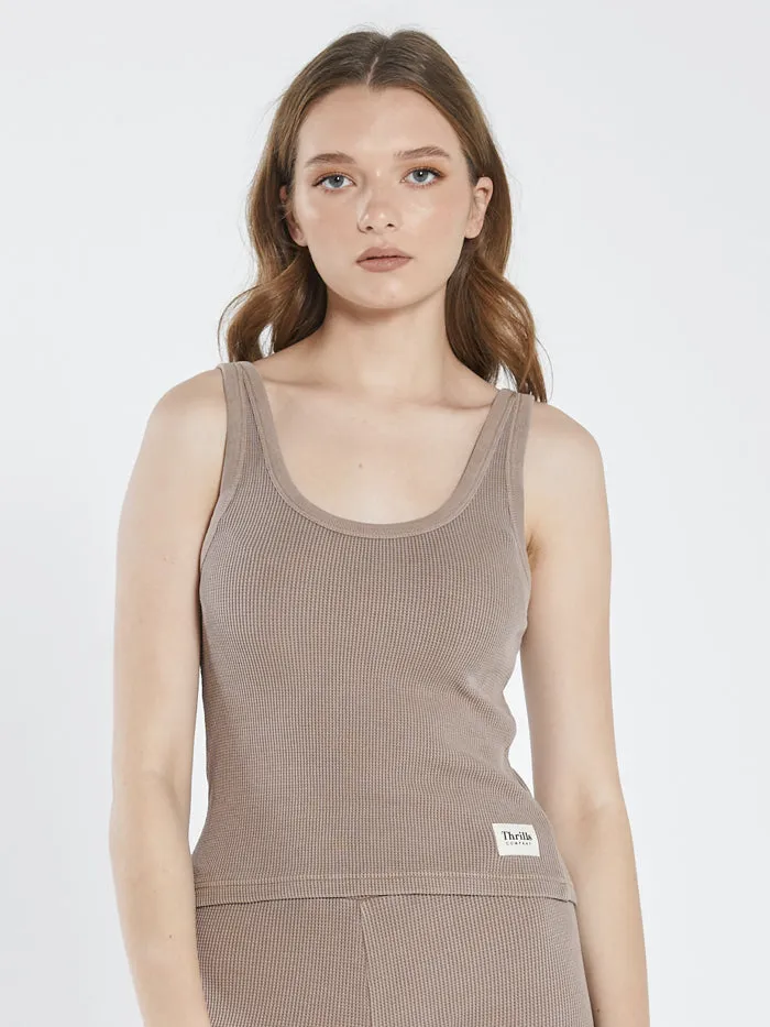 Womens Hiatus Waffle Tank Yak Thrills Tops and Tees