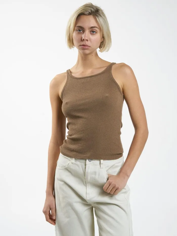 Womens Langley Knit Tank Mustard Gold Thrills Tops and Tees