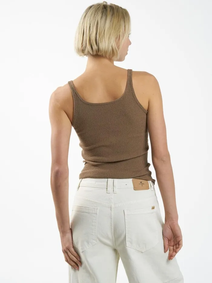 Womens Langley Knit Tank Mustard Gold Thrills Tops and Tees