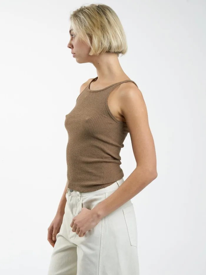 Womens Langley Knit Tank Mustard Gold Thrills Tops and Tees