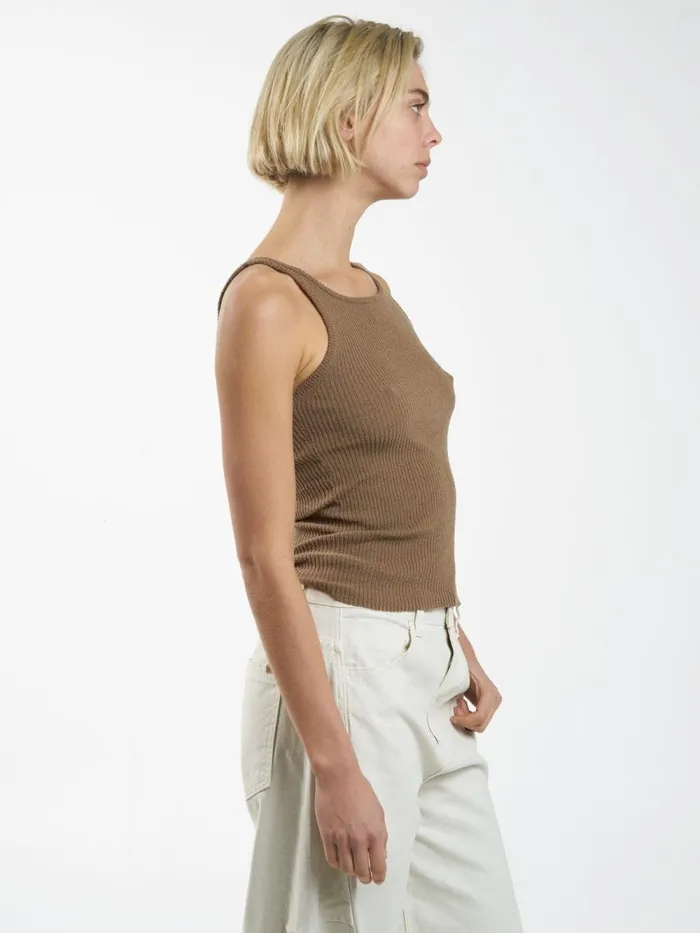 Womens Langley Knit Tank Mustard Gold Thrills Tops and Tees