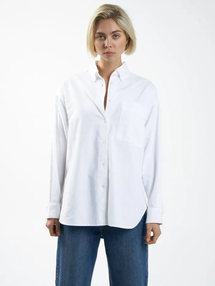 Womens Maxwell Oxford Oversized Shirt White Thrills Tops and Tees
