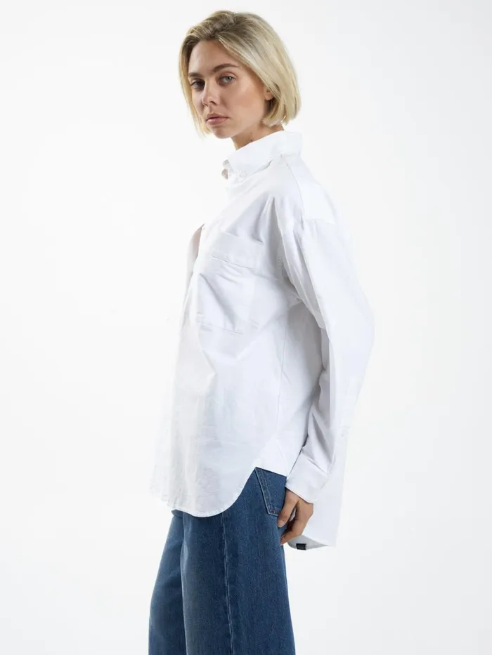 Womens Maxwell Oxford Oversized Shirt White Thrills Tops and Tees