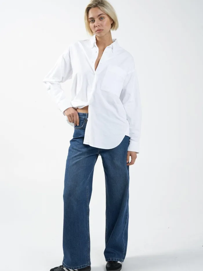 Womens Maxwell Oxford Oversized Shirt White Thrills Tops and Tees