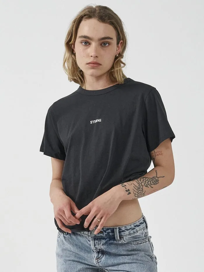 Womens Minimal Relaxed Tee Washed Black Thrills Tops and Tees