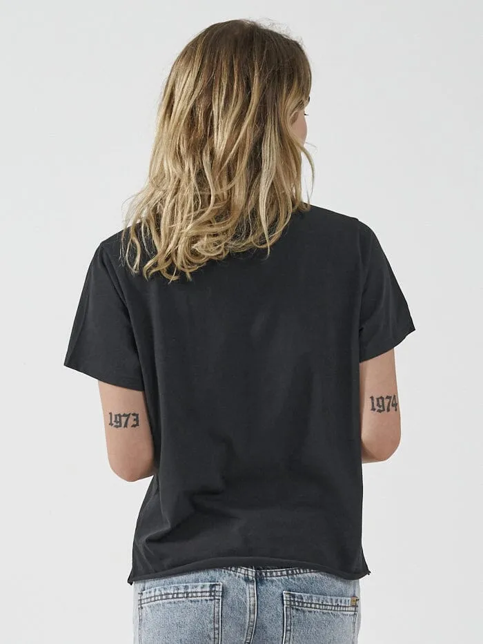 Womens Minimal Relaxed Tee Washed Black Thrills Tops and Tees