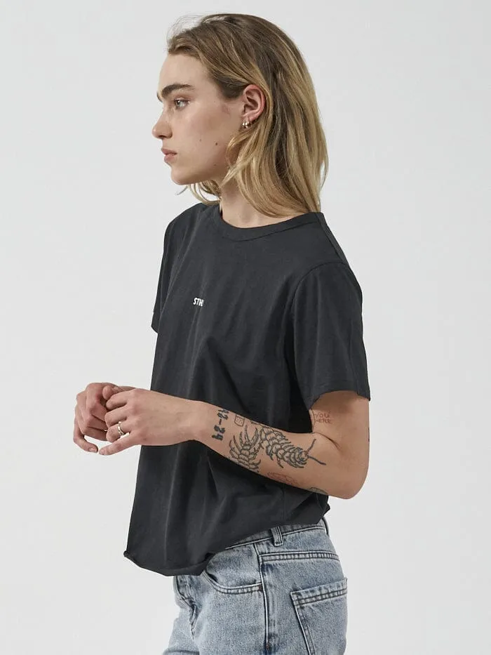 Womens Minimal Relaxed Tee Washed Black Thrills Tops and Tees