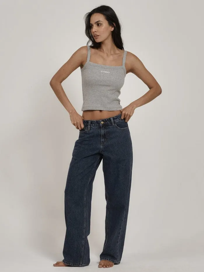 Womens Minimal Rib Singlet Grey Marle Thrills Tops and Tees