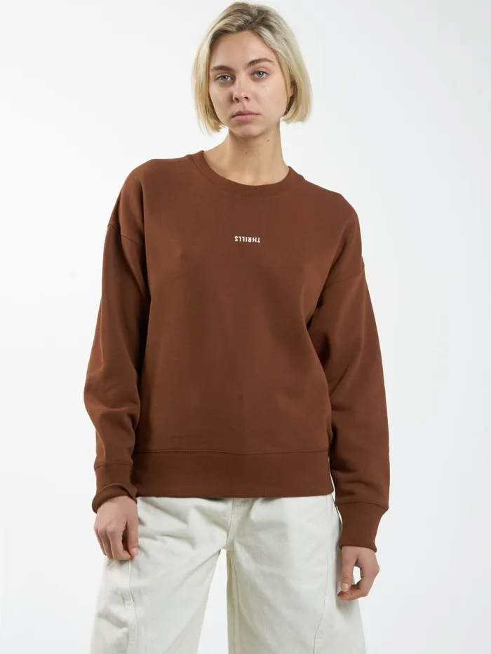 Womens Minimal Slouch Crew Chestnut Thrills Sweaters and Fleece