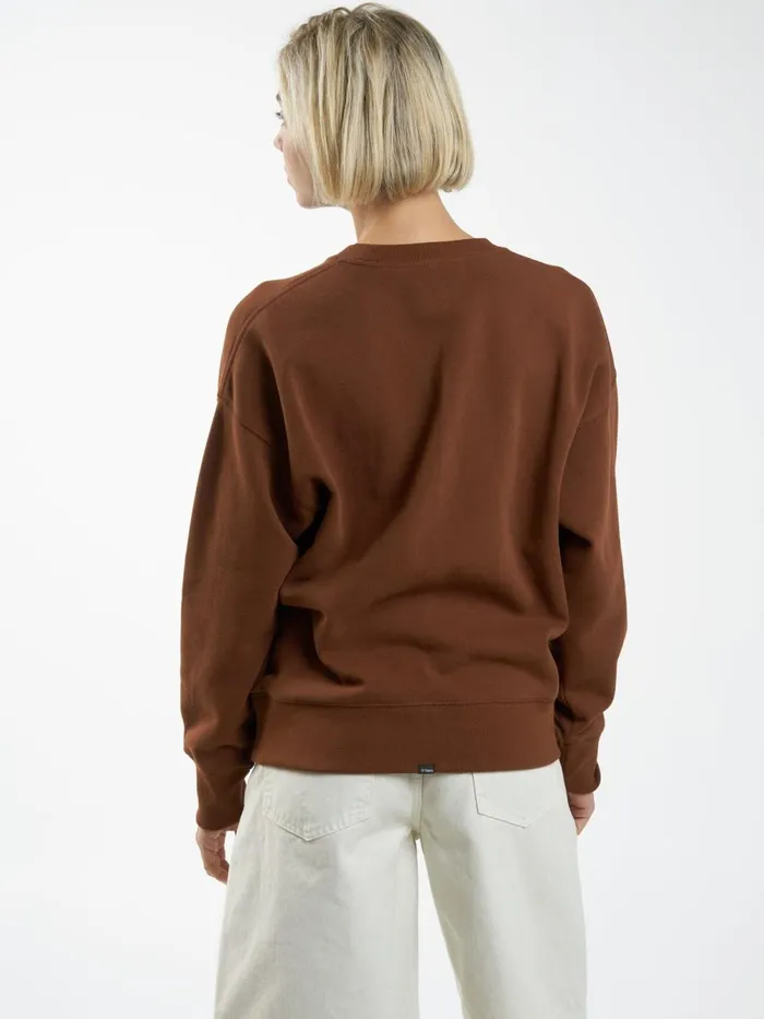 Womens Minimal Slouch Crew Chestnut Thrills Sweaters and Fleece