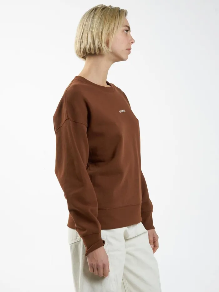 Womens Minimal Slouch Crew Chestnut Thrills Sweaters and Fleece