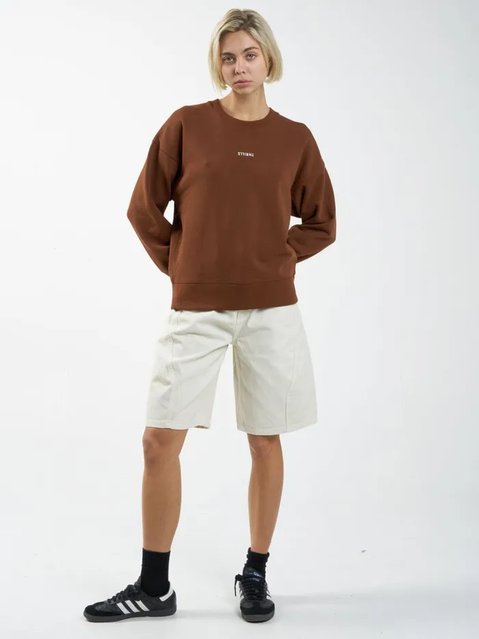 Womens Minimal Slouch Crew Chestnut Thrills Sweaters and Fleece
