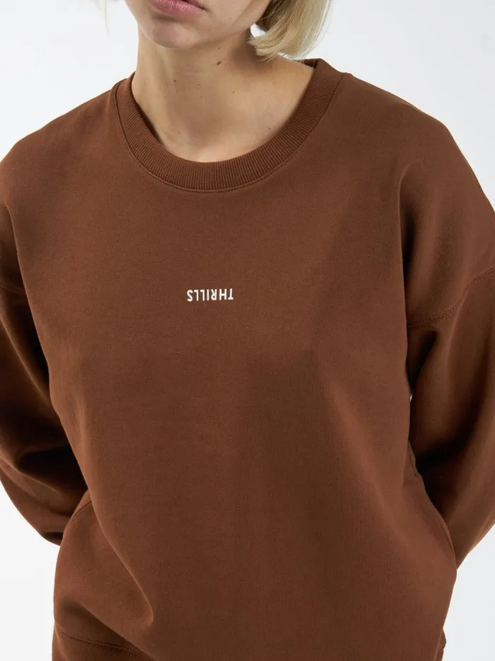 Womens Minimal Slouch Crew Chestnut Thrills Sweaters and Fleece