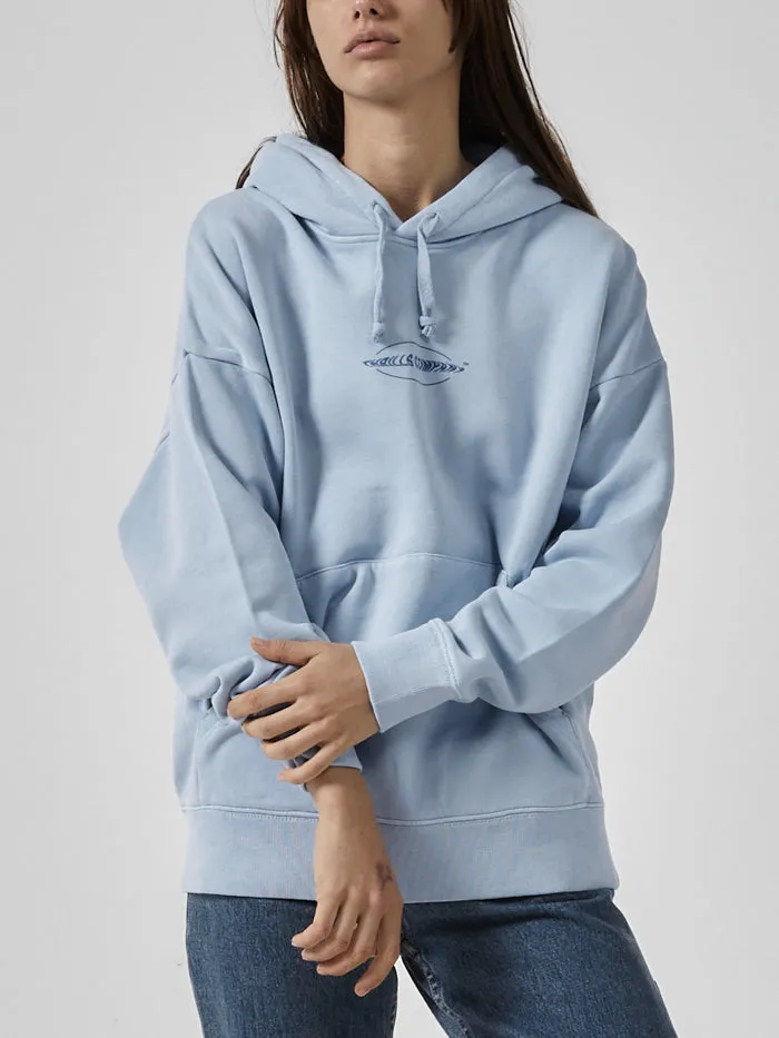 Womens Orbit Fleece Hood Powder Blue Thrills Sweaters and Fleece